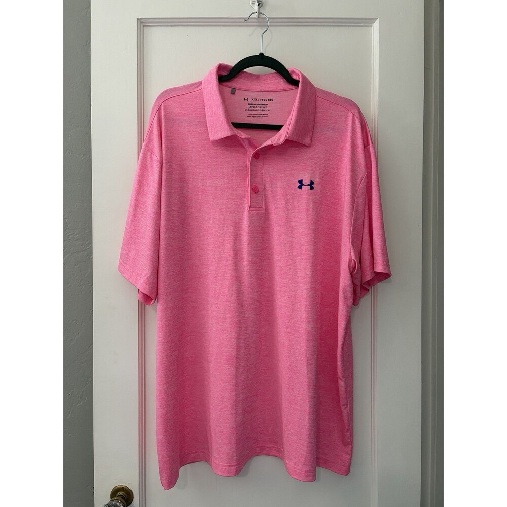 Under Armour Playoff Polo Mens XXL Pink Heather Golf HeatGear Stretch 1351131